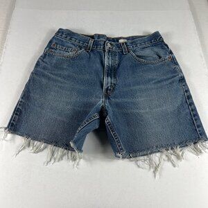 Y2K Levi's Jean Shorts Men 33* 550 Blue Faded Cut Off Raw Hem Denim Jorts Tag 34